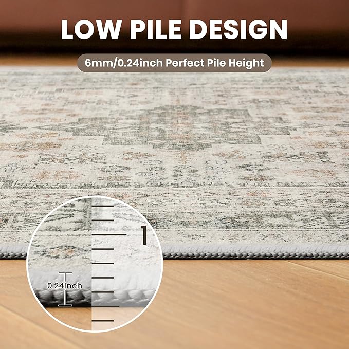 zesthome 5x7 Area Rugs - Ultra-Thin Washble Rug, Stain Resistant Anti Slip Backing Rugs for Living Room,Bedroom, Vintage Home Decor Area Rug (Brown/Grey,5'x7')