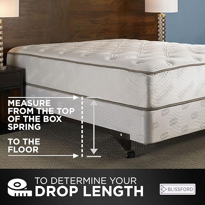 BLISSFORD White Bed Skirt Full Size 18 inch Drop - with Split Corners - Cotton Blend Ruffle Bed Skirt, Dust Ruffle with Platform, White Full Size Bedskirt, Machine Washable