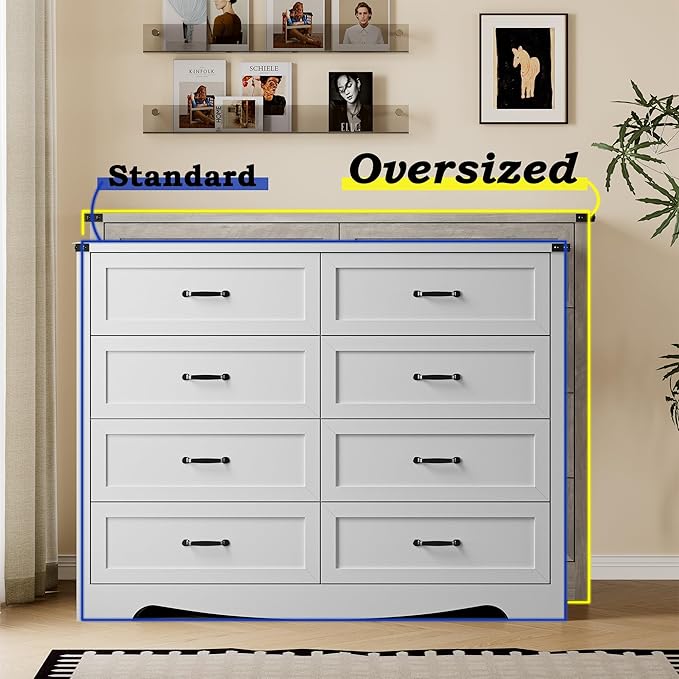 8-Drawer Dresser for Bedroom, Modern Wooden Chest of Drawers with Metal Handles, Anti-Tipping Design, Sturdy and Stable Storage Organizer for Living Room, Entryway, Home Office, Standard