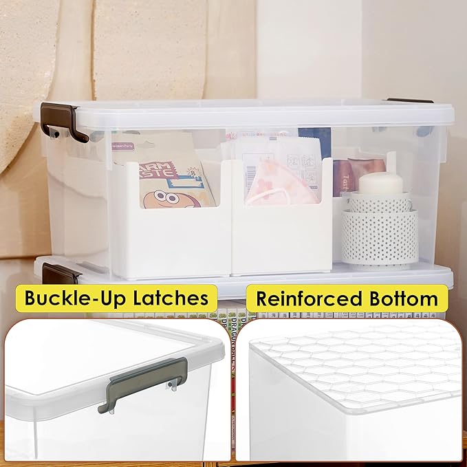Citylife 33 Qt. Plastic Storage Bins with Lids Large Stackable Storage Containers for Organizing Clear Durable Storage Box, 4 Pack