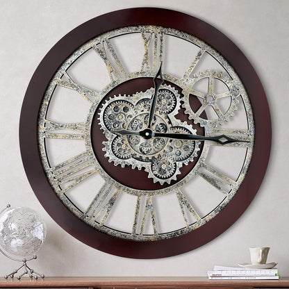 HOIBAI Wall Clock, Clocks for Living Room Decor 20 Inch Big Moving Gears Clock Farmhouse Vintage Rustic Wall Clock Vintage Roman Oversized for Home Bedroom House Kitchen Wall Decor