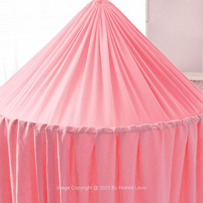 Pink Bed Canopy for Girls with Light, Princess Canopy Curtains for Twin Full Queen Size Kids Bed, Canopy for Girls Bed Room Decor, Hanging Castle Ceiling Tent