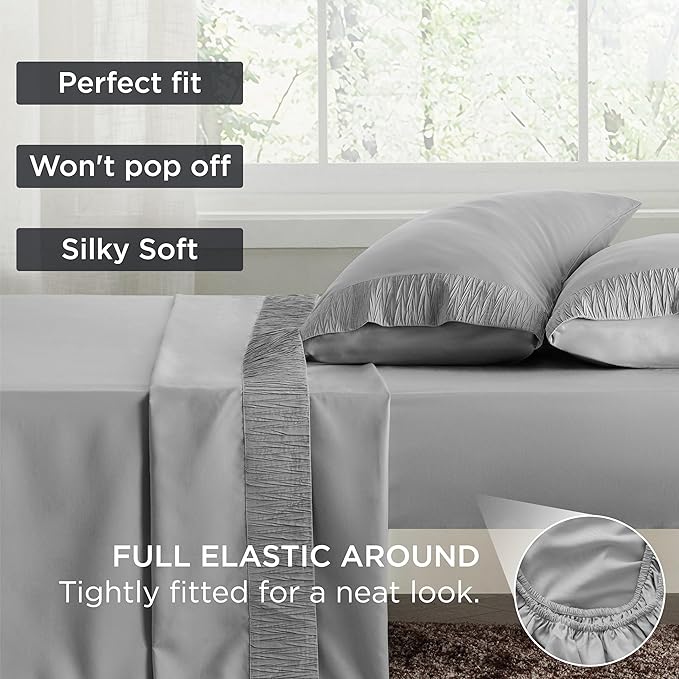 Bedsure California King Sheet Sets - 4 Pieces Soft Cal King Sheets - Breathable & Cooling - Hotel Luxury - Easy Care Polyester Microfiber Bedding for Women, Men, Grey