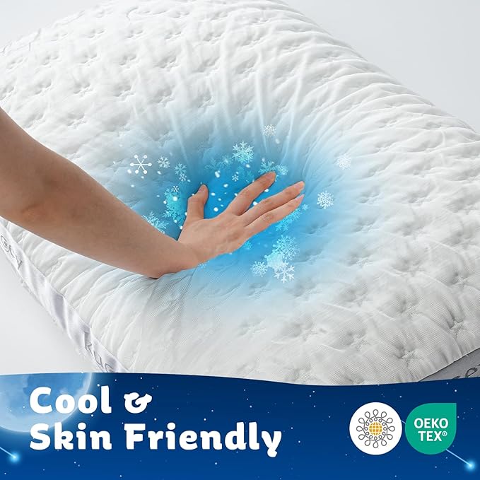 Luxury Cooling Side Sleeper Pillow for Neck and Shoulder Pain, Medium Firm Bed Pillows Queen Size Set of 1 Luxury Shredded Memory Foam for Sleeping Adjustable Washable Cover Crescent White