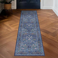 Non Slip 2x5 Dark Blue Entryway Runner Rug - Washable Small Throw Rugs for Bathroom, Bedroom, Laundry Room, Hallway, Kitchen Floor Mat, Dusky Navy Vintage Oriental Décor