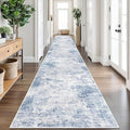 IOHOUZE Abstract Runner Rug 3x20 Ft Extra Long Washable Runners for Hallways, Non Slip Kitchen Runner Printed Faux Wool Entryway Runner Indoor, Modern Floor Carpet for Hall Stair, Light Blue White