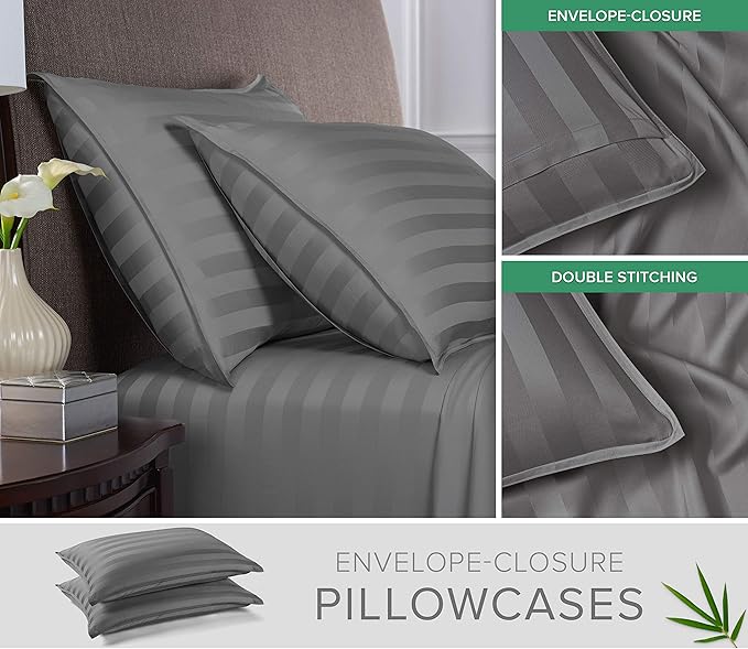 Pure Bamboo Twin Sheets, Genuine 100% Organic Viscose Derived from Bamboo Bed Sheet Set, Luxuriously Soft & Cooling, Double Stitching, 2 Year Quality Promise (Twin, Jacquard Stone)