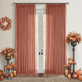 Terracotta 90 Inch Linen Curtains Pinch Pleated for Living Room Bedroom Dining Boho Light Filtering Pinch Pleat Drapes Hooks Rings Back Tab Semi Sheer Red Clay Autumn Fall Window Curtains 2 Panels
