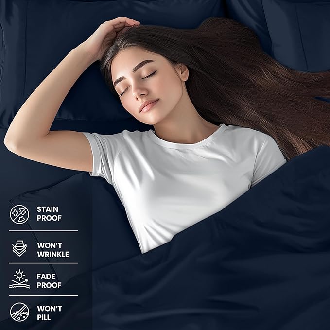 Utopia Bedding King Sheet Set – 4 Piece Bed Sheets for King Size Bed, Soft and Breathable Microfiber, Includes 1 Fitted Sheet, 1 Flat Sheet and 2 Pillowcases (Navy Blue)