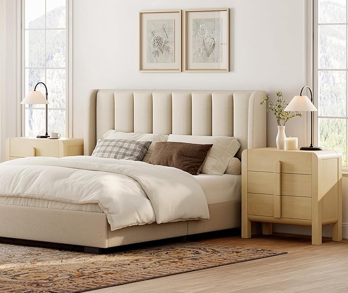WAMPAT Modern 3 Drawer Nightstand, 31.5" Tall Nightstand End Table Bed Side Table w/Curved Profile Design, Wooden Bedroom Dresser with Large Chest of Drawers for Bedroom, Living Room, Oak