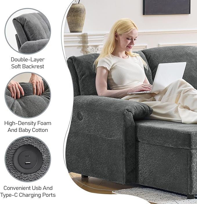 VINGLI Convertible Sofa Bed Couches for Living Room, Sleeper Sofa with Pull Out Couch Bed, Cloud-Like Plush Fleece U-Shape Sectional Couch with Storage Chaise, USB Charging, Side Pockets