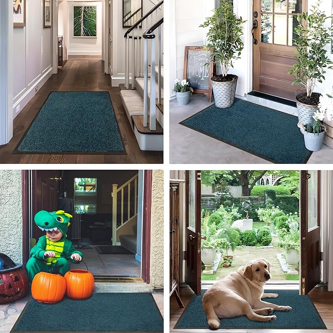 Mibao Front Door Mat, Dirt Trapper Welcome Mat for Outdoor Indoor, Non-Slip Waterproof Doormat, Durable Machine Washable Low Profile Entry Rug for Back Door Outside Patio Porch, 72" x 24", Blue