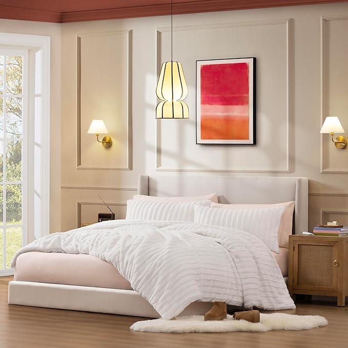 UGG King Comforter Set with 2 Pillow Shams Plush Faux Fur Bedding Soft Warm Down Alternative Comforter Washable Hypoallergenic Fluffy Blanket Set for Bedroom, California/King Size, White Snow (Kenzie)