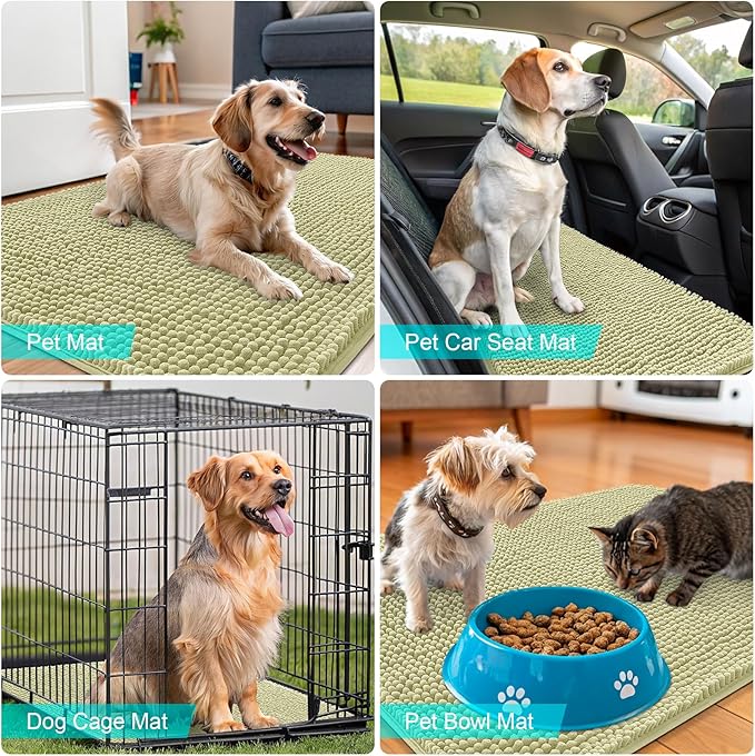 OLANLY Dog Door Mat for Muddy Paws 44x24, Absorbs Moisture and Dirt, Absorbent Non-Slip Washable Doormat, Quick Dry Chenille Mud Mat for Dogs, Entry Indoor Entryway Carpet for Inside Floor, Vanilla