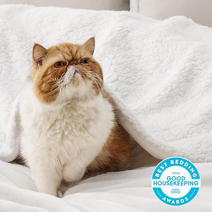 Bedsure GentleSoft Sherpa Fleece Blankets King Size for Bed - Thick and Warm Throw for Women and Men, Soft Fuzzy Plush King Blanket for Winter, White, 108x90 Inches