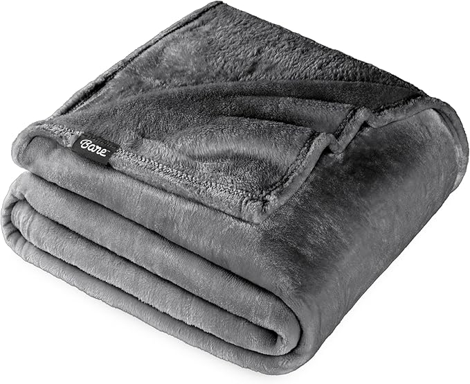 Bare Home Fleece Blanket - Throw Travel Blanket - Grey - Lightweight Blanket for Bed, Sofa, Couch, Movie Night, Camping, and Travel - Microplush - Ultra Soft Warm Blanket (Throw/Travel, Grey)