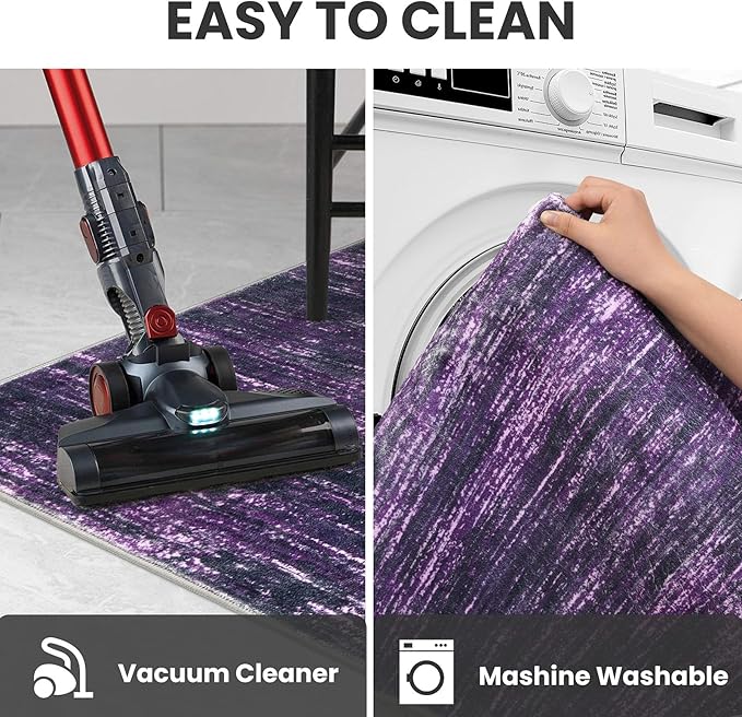 2x5 Modern Abstract Runner Rug for Hallways, Purple White Super Soft Hallway Decor Kitchen Rugs with Non-Slip, Non-Shedding Washable Rug for Hallways Entryway Bedroom Indoor