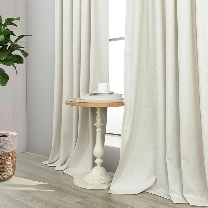 Custom 105 Inch Curtains for Nursery Cute Extra Long 100 Percent Blackout Kids Curtains Cream 2 Panel Burg Faux Linen Light Sun Blocking Dark Out Heavy Duty Fabric Thick Aesthetic Baby Room Darkening