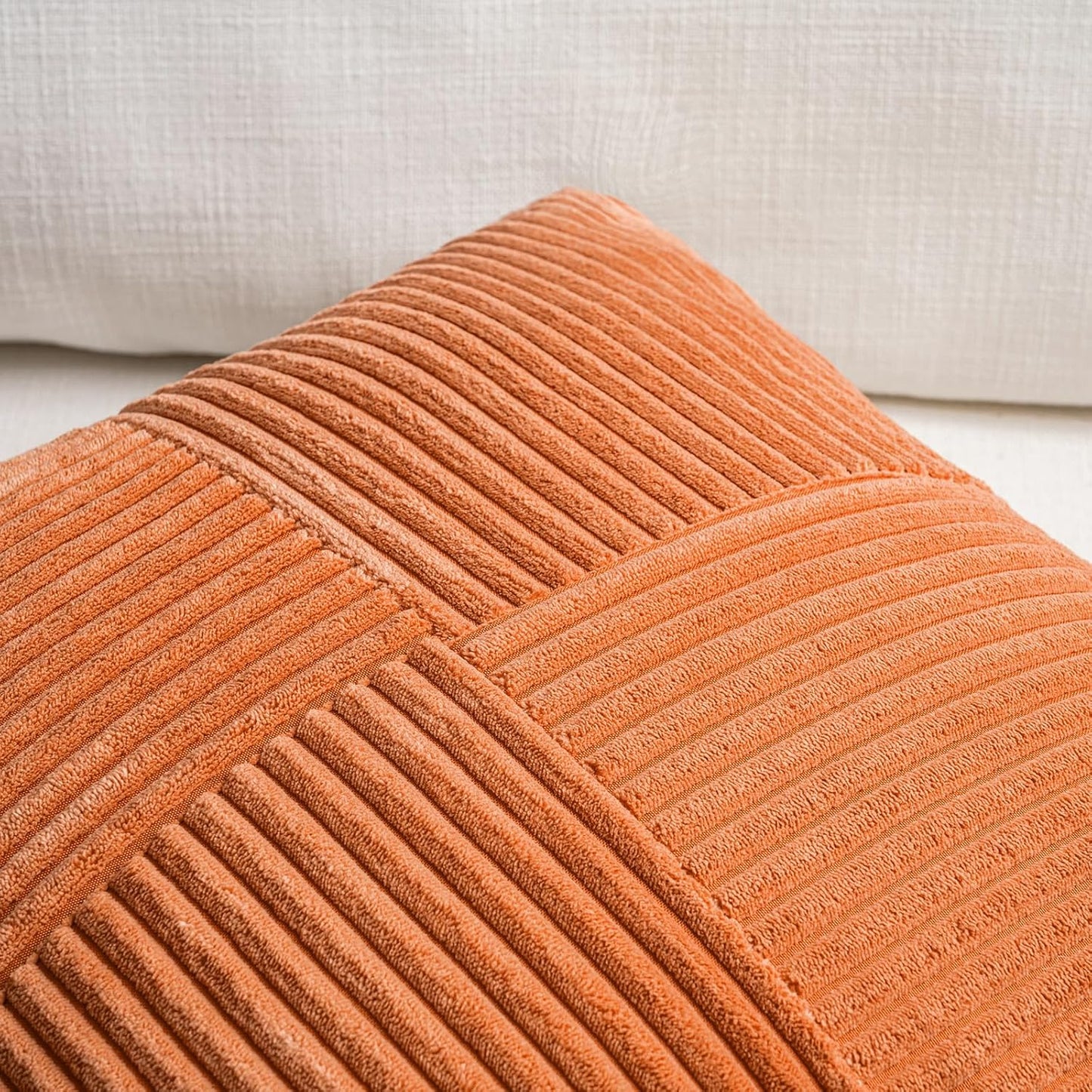 Fancy Homi 2 Packs Burnt Orange Decorative Throw Pillow Covers 18x18 Inch for Living Room Couch Bed Sofa, Farmhouse Boho Home Decor, Soft Corss Corduroy Patchwork Textured Accent Cushion Case 45x45 cm