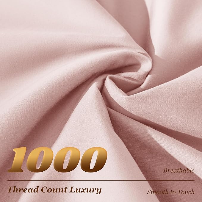 LBRO2M 1000 Thread Count 100% Egyptian Cotton Sheets Set Queen Size, 4 Piece Sets Bed Sheet Deep Pocket Sheet Set 16" Soft Comfortable All Season (Queen, Pink)