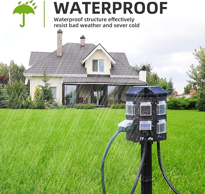 TiFFCOFiO Outdoor Power Strip Timer, Dusk to Dawn Light Sensor Countdown, 100 Feet Extension Cord Waterproof, 6 Grounded Outlets for Halloween and Christmas Decorations, ETL Listed (100 FT)