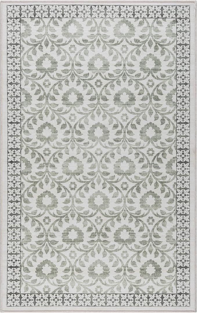 Gertmenian Indoor Boho Area Rug | Home Decor for Entryway, Bedroom, Living Room, Office, Kitchen | Non Slip, Soft, Printed Accent Rugs | Esme, Sage, 3x5 Small, 24573