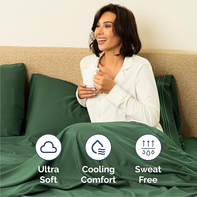 Queen Size 4 Piece Sheet Set - Comfy Breathable & Cooling Bed Sheets Set - Hotel Luxury Bedding for Women, Men, Kids, Teens, Boys & Girls - Deep Pockets, Soft, Wrinkle Free - Oeko-Tex - Emerald Green