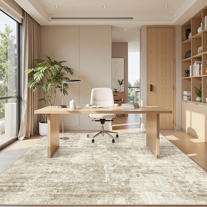 Abstract Rug 5x7 Machine Washable Area Indoor Beige Gray White Low Pile Non-Slip Foldable Thin Accent Rugs for Bedroom Living Room Dining Room Grey