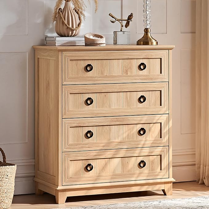 Farmhouse 4 Drawer Dresser for Bedroom, 35" Tall Small Dressers & Chest of Drawers, Rustic Wood Dresser with Metal Handle, Storage Organizer Closet for Living Room, Hallway, Entryway