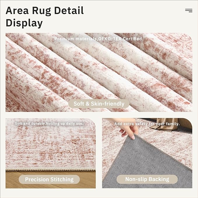 6x9 Area Rug for Living Room Washable Non-Slip Modern Rugs for Bedroom Dining Room Ultra-Thin Indoor Pink Rug