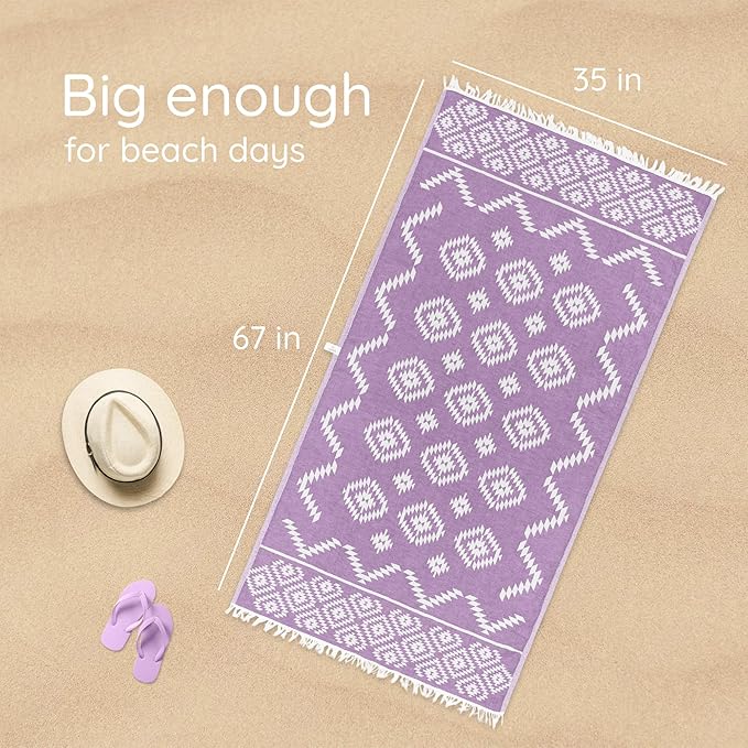 Turkish Towels Beach Towels Oversized (35”x67”) Beach Towels for Adults Quick Dry and Sand Free Beach Towel Beach Blanket 100% Cotton Turkish Towel - Lilac Purple
