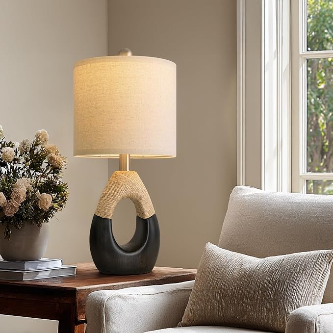 OYEARS 19" Table Lamps Set of 2, Bedside Lamps for Bedroom, Boho Lamps for Living Room, Rustic Lamps for Office, Vintage Design Nightstand Lighting (Bulb Not Included, Black)