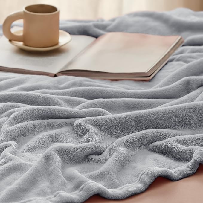 Bedsure GentleSoft Fleece Throw XL Blanket Light Grey - 300GSM Soft Lightweight Plush Cozy Blankets for Bed, Sofa, Couch, Travel, Camping, 50x70 inches