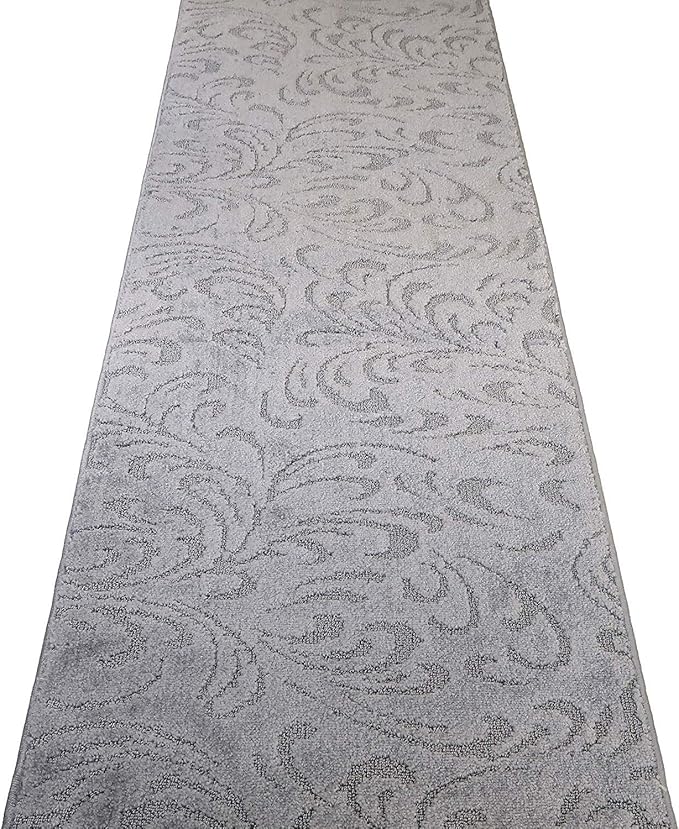 Custom Length Hallway Runner Rug,Slip Resistant,Floral Grey, 26 Inch X 18 feet, Sold and Priced Per Foot