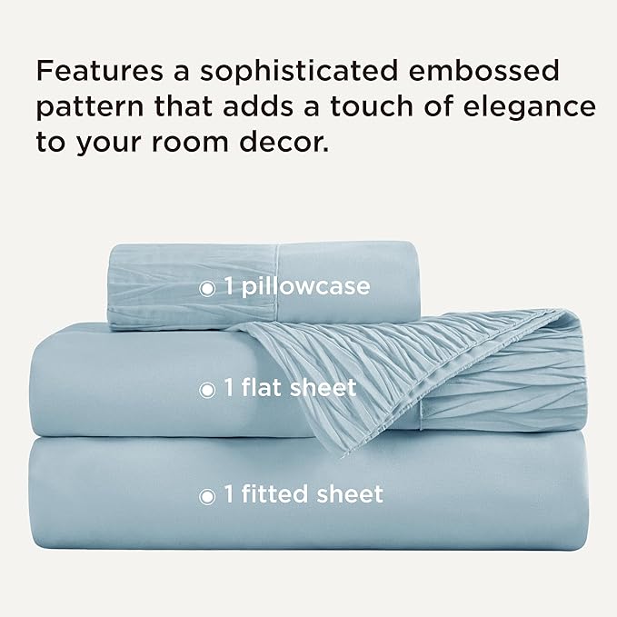 Bedsure Twin Sheets Set - 3 Pieces Soft Twin Bed Sheets - Breathable & Cooling - Hotel Luxury - Easy Care Polyester Microfiber Bedding for Women, Men, Light Blue