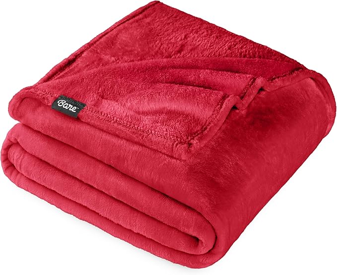 Bare Home Fleece Blanket - Full/Queen - Ultra-Soft Lightweight for Bed, Sofa, and Couch - Luxury Microplush - Cozy Warm Blanket (Full/Queen, Red)