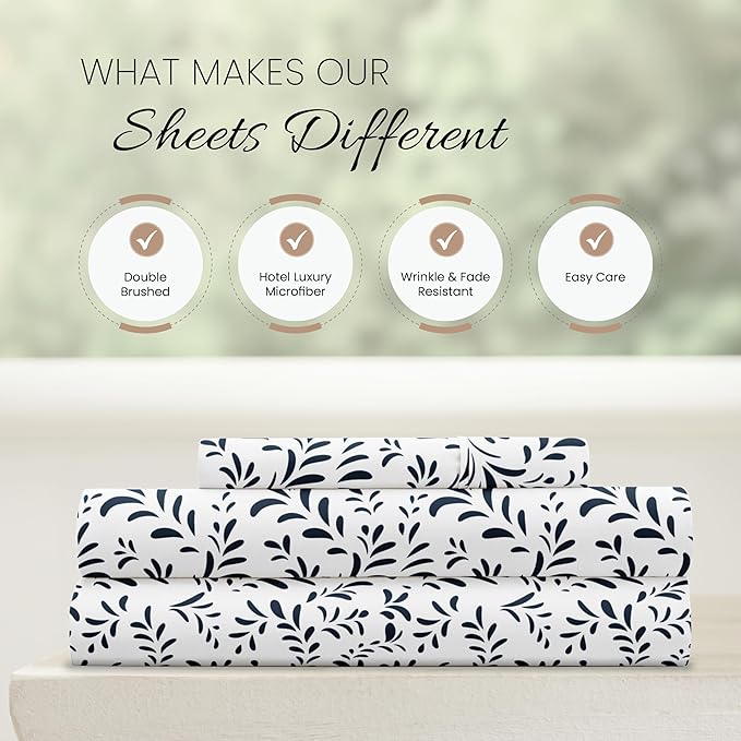 Linen Market 3 Piece Twin Bedding Sheet Set (Navy Vines) - Sleep Better Than Ever with These Ultra-Soft & Cooling Bed Sheets for Your Twin Size Bed - Deep Pocket Fits 16" Mattress