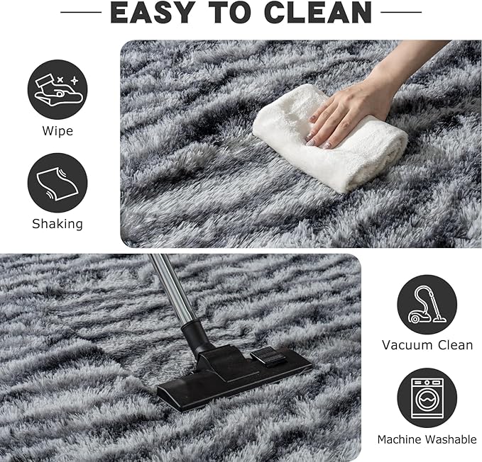 Fluffy Rugs for Living Room, 5x7 Ft Black White Zebra Shag Rugs for Bedroom Dorm Kids Room Nursery, Soft Non-Slip Modern Fuzzy Plush Carpet for Indoor Home Decor