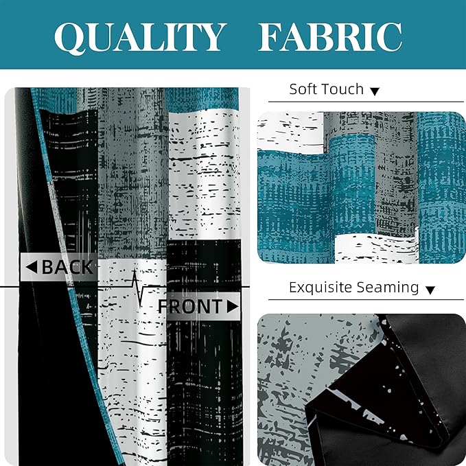 Rustic Blue Grey 100% Blackout Curtains for Bedroom 96 inch Long 2 Panels Set Gray Modern Abstract Geometric Black Out Curtains Insulated Room Darkening Window Drapes for Living Room, 52Wx96L