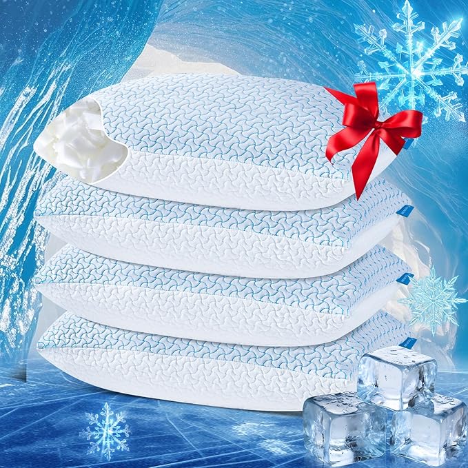 SUPA MODERN Shredded Memory Foam Pillows for Sleeping Queen Size Set of 4 Pack,Adjustable Cooling Bed Pillow for Side Back and Stomach Sleepers with Breathable Washable Cover