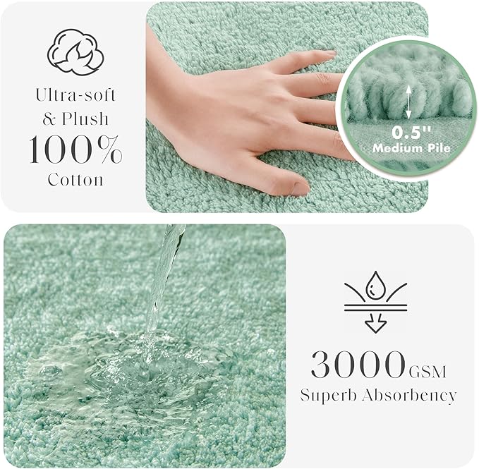 Madison Park Splendor Reversible 100% Cotton Tufted Bathroom Rug-3000 GSM Hotel Quality Luxurious Plush Medium Pile Bath Mat Absorbent, Quick Dry, Shower Room Décor, 17x24 Green