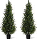 Outdoor Artificial Cedar Topiary Tree, Faux Evergreen Shrubs for Front Porch Decor, Lifelike Fake Bushes Plants for Home Living Room Front Door Decor (2, 5ft)