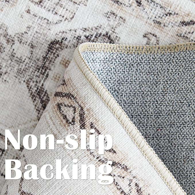 jinchan Lima Kitchen Runner Rug 2x8 - Vintage Floral Machine Washable Non-Slip Hallway Runner Rug with Rubber Backing Ultra-Thin Carpet for Bedroom Laundry Room Farmhouse (2x8ft, Taupe)