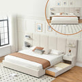 King Bed Frame with Storage & Built-in Nightstands, Velvet Upholstered Platform Bed Frame with Drawers & 2 Floating Storage Shelves, Noise-Free, No Box Spring Needed, Easy Assembly, Beige