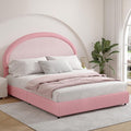 Queen Bed Frame, Boucle Upholstered Platform Bed Frame with Headboard, Pink Bed Frame, Soft Rounded Corners, No Box Spring Required, Easy Assembly