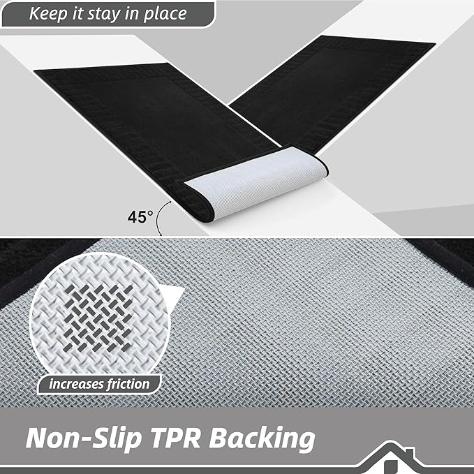 BEQHAUSE Door-Mat-Non-Slip Dirt Trapper Door Mats Low-Profile Front Door Mat Absorbent Floor Mats for Entryway Washable Mud Resistant Home Entrance Doormat,Black,24"x36"