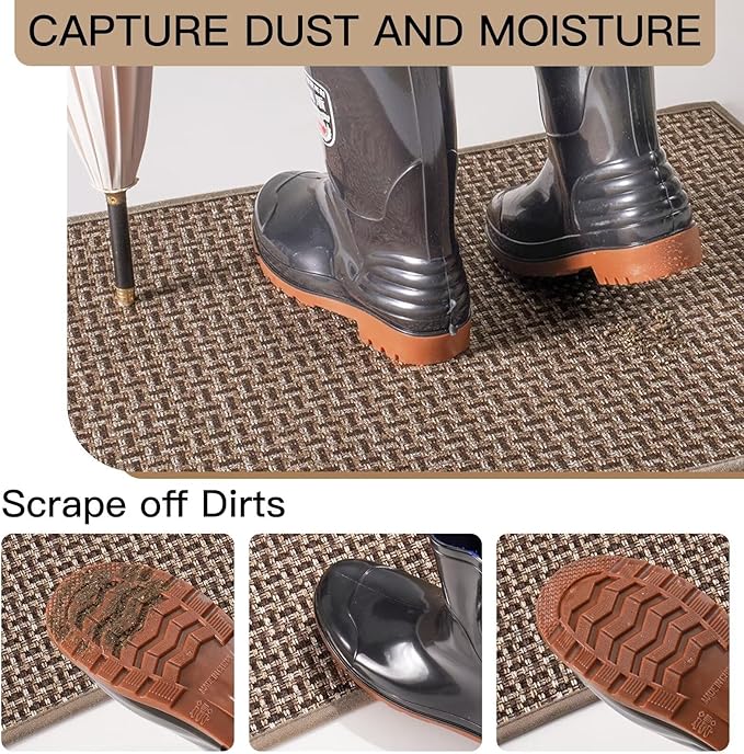 Door Mat 24"x35", Dirt Resistant and Absorbent, Non-Slip Rubber Backing Floor Mats, Easy Clean Low-Profile Doormat for Entryway, Front Door, Inside Entrance, Brown