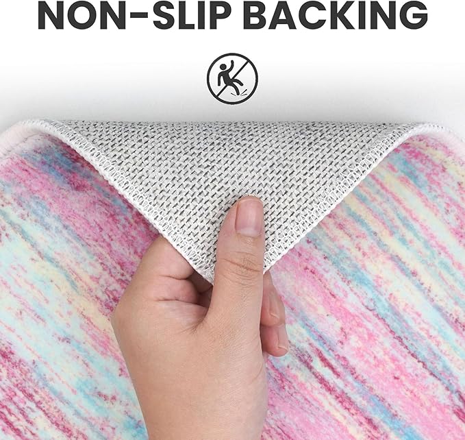 2x3 Modern Abstract Rug for Entryway, Pink Colorful Super Soft Small Area Rug, Washable Non-Slip Kitchen Rugs, Low-Pile Mat for Bedside, Indoor Door Mat