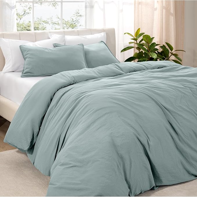 Bare Home Microfiber Duvet Cover Set - Ultra Soft Washed Microfiber - Full Size - Linen-Like Look - Easy Care - Breathable Fabric - Our Softest Duvet Cover Set (Full, Sea Spray)