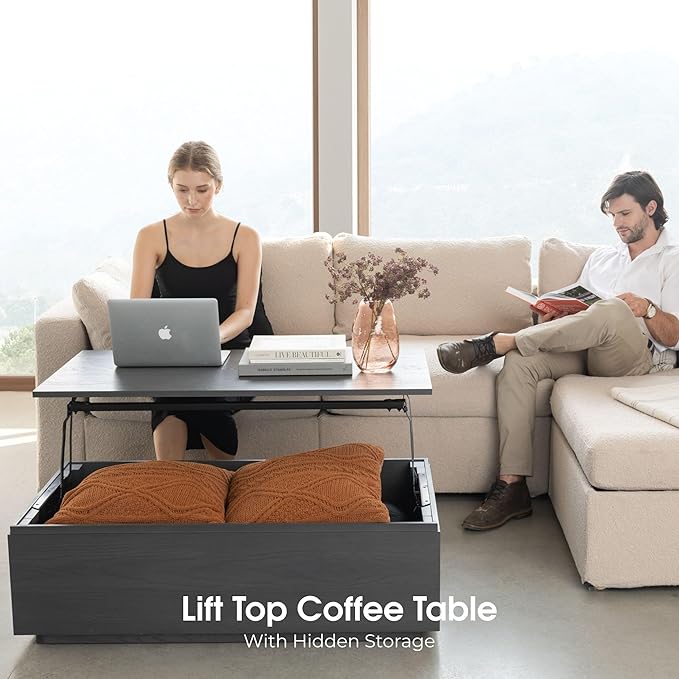 Transformer Table - Solid Wood Extendable Dining Table, Seats 2-12, Extendable Dining Room Table, Space-Saving Furniture, Expandable Dining Furniture (Black, Table + Coffee Table)